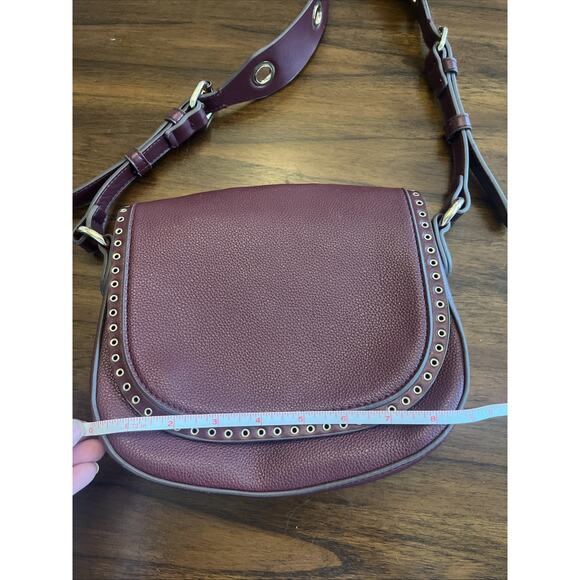 Burgundy Faux Leather With Gold Grommet Accents Crossbody Purse Boho Fallcore - Picture 3 of 10